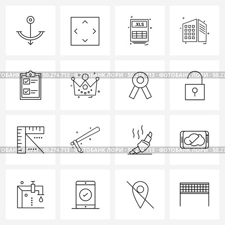 Line Icon Set of 16 Modern Symbols of home, house, file, excel, Vector Illustration. Стоковая иллюстрация, агентство Ingram Publishing / Фотобанк Лори