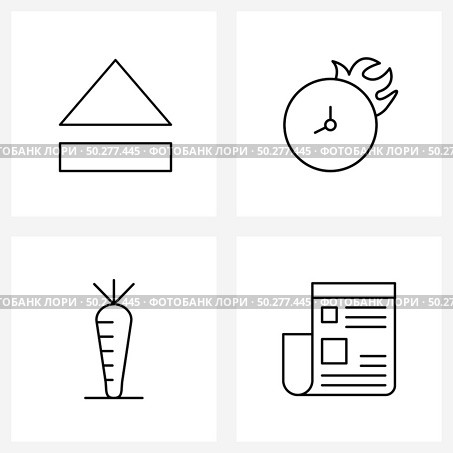 Line Icon Set of 4 Modern Symbols of control, vegetable, duration, speed, essential Vector Illustration. Стоковая иллюстрация, агентство Ingram Publishing / Фотобанк Лори