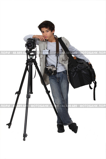Little boy dressed as reporter. Стоковое фото, агентство Ingram Publishing / Фотобанк Лори