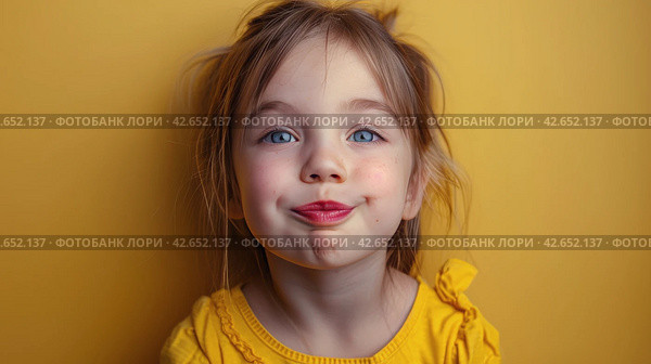 Little Girl Making Funny Face With Tongue. Стоковое AI-изображение, AI-художник Юлия Гапеенко / Фотобанк Лори