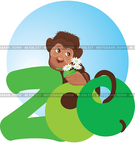 little monkey with flowers in its hand (zoo symbol) Стоковая иллюстрация, агентство Ingram Publishing / Фотобанк Лори