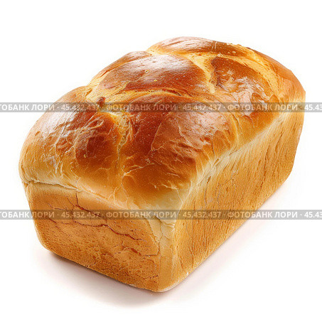 Loaf of freshly baked brioche bread on white background. Стоковое AI-изображение, AI-художник Иван Рябоконь / Фотобанк Лори