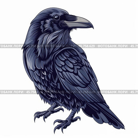 Majestic raven standing proudly, a symbol of mystery and wisdom. Стоковое AI-изображение, AI-художник Иван Рябоконь / Фотобанк Лори