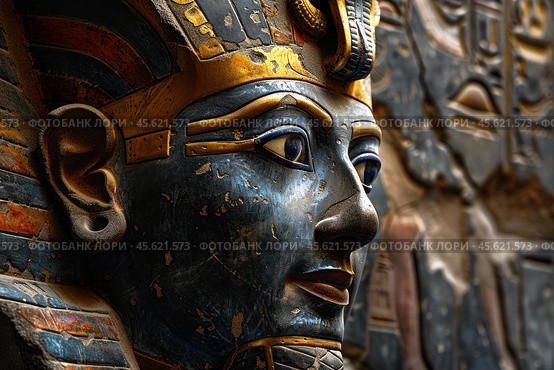 Majestic tutankhamun death mask exhibiting ancient egyptian art and history. Стоковое AI-изображение, AI-художник Иван Рябоконь / Фотобанк Лори