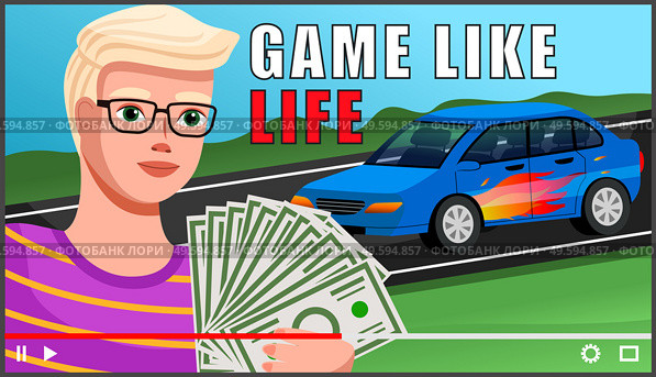 Male professional gamer tell about computer game like life shows a lot of bills. Young man blogger creating content about his hobby and posting it on social media. Screensaver of online video tutorial. Male professional gamer tell about computer game like life. Young man blogger creating content. Стоковая иллюстрация, агентство Ingram Publishing / Фотобанк Лори