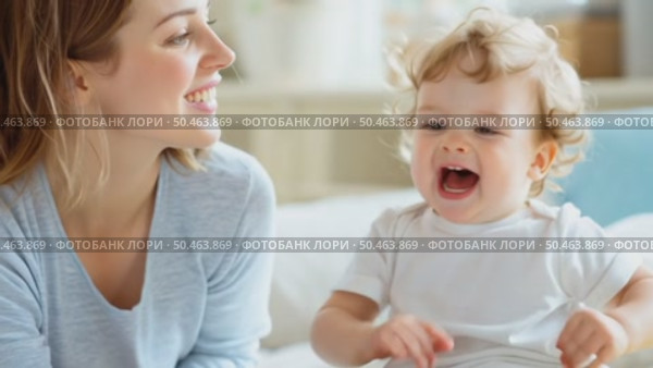Мама с малышом ласково общается, играет, счастливая семья. Стоковое AI-видео, аниматор Щеголева Ольга / Фотобанк Лори