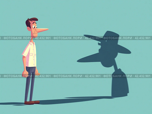 Man Casting a Pinocchio Shadow. Стоковое AI-изображение, AI-художник Кирилл Черезов / Фотобанк Лори