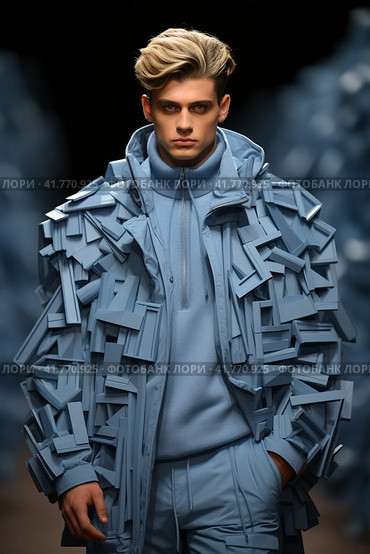Man on the catwalk, creative fashion show,  Generative AI. Стоковое AI-изображение, AI-художник Анна Кривицкая / Фотобанк Лори