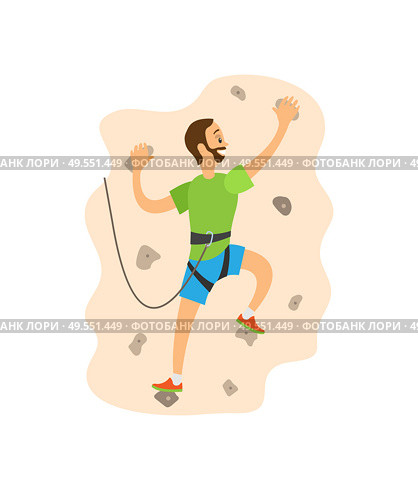 Man overhanging on wall, person climbing, extreme sport, back view of sportman in casual clothes, helmet and insurance, dangerous hiking postcard vector. hiking or Overhanging on Wall, Climbing Vector. Стоковая иллюстрация, агентство Ingram Publishing / Фотобанк Лори