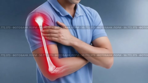 Man touching sore arm with highlighted bones. Стоковое AI-видео, аниматор Юрий Поздников / Фотобанк Лори