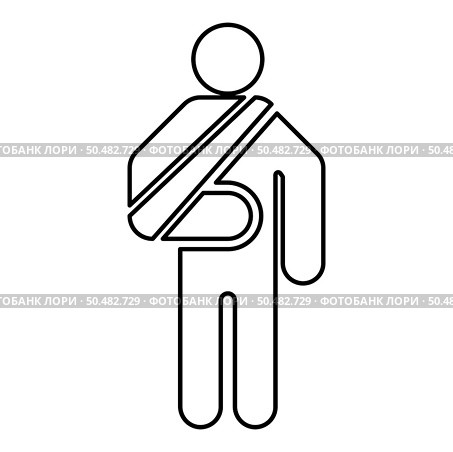 Man with broken arm hand gypsum injured stick using sticks person trauma concept elastic bandage on human immobilize support bone sling cast fracture trauma contour outline line icon black color vector illustration image thin flat style simple. Man with broken arm hand gypsum injured stick using sticks person trauma concept elastic bandage on human immobilize support bone sling cast fracture trauma contour outline line icon black color vector illustration image thin flat style. Стоковая иллюстрация, агентство Ingram Publishing / Фотобанк Лори