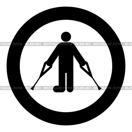 Man with broken leg crutch cane gypsum foot stick using sticks person crutches trauma concept icon in circle round black color vector illustration image solid outline style simple. Man with broken leg crutch cane gypsum foot stick using sticks person crutches trauma concept icon in circle round black color vector illustration image solid outline style. Стоковая иллюстрация, агентство Ingram Publishing / Фотобанк Лори