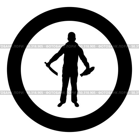 Man with sword machete remove sheath scabbard Cold weapons in hand military man Soldier Serviceman in various positions Hunter with knife Fight poses Strong defender Warrior concept Weaponry Standing silhouette in circle round black color vector illustration solid outline style simple image. Man with sword machete remove sheath scabbard Cold weapons in hand military man Soldier Serviceman in positions Hunter with knife Fight poses Strong defender Warrior concept Weaponry Stand silhouette in circle round black color vector illustration solid outline style image. Стоковая иллюстрация, агентство Ingram Publishing / Фотобанк Лори