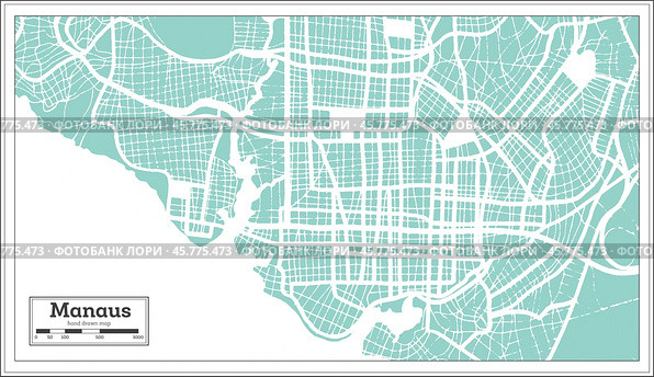 Manaus Brazil City Map in Retro Style. Outline Map. Стоковая иллюстрация, иллюстратор Игорь Сорокин / Фотобанк Лори