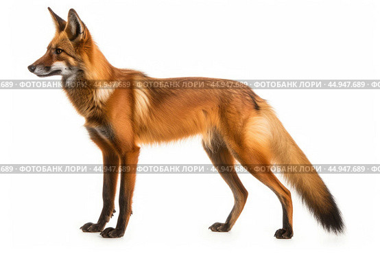 Maned Wolf on white background. Стоковое AI-изображение, AI-художник Veniamin Kraskov / Фотобанк Лори