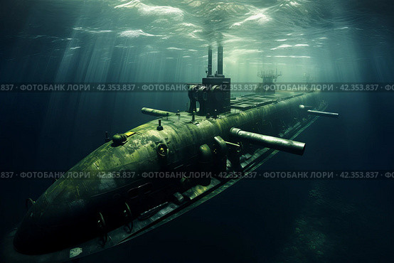 Maneuverable Military submarine. Generate Ai. Стоковое AI-изображение, AI-художник Иван Рябоконь / Фотобанк Лори