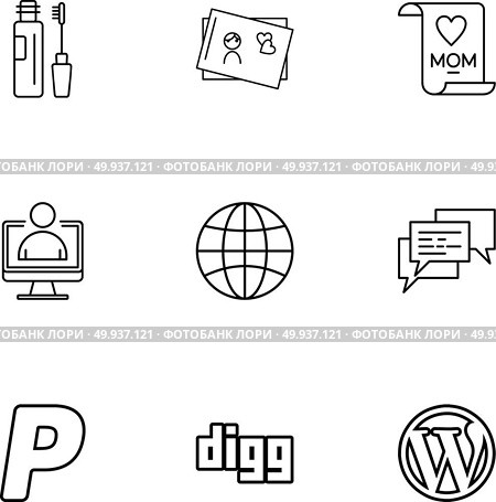 maskara , cosmetics ,card ,mom , profile ,globe, message, digg ,wordpress , paypal ,icon, vector, design,  flat,  collection, style, creative,  icons. Стоковая иллюстрация, агентство Ingram Publishing / Фотобанк Лори