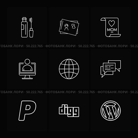 maskara , cosmetics ,card ,mom , profile ,globe, message, digg ,wordpress , paypal ,icon, vector, design,  flat,  collection, style, creative,  icons. Стоковая иллюстрация, агентство Ingram Publishing / Фотобанк Лори