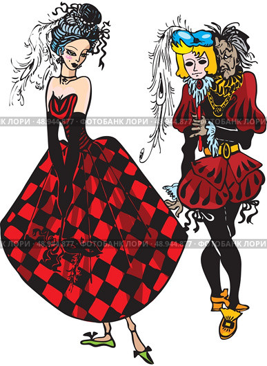 masquerade party - old cunning man seduce young silly girl. Стоковая иллюстрация, агентство Ingram Publishing / Фотобанк Лори