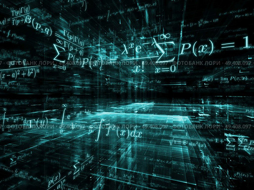 Mathematical Formula series. Background composition of  mathematical formulas and design elements in perspective to complement your layouts on the subject of business, science, education and technology. Стоковое фото, агентство Ingram Publishing / Фотобанк Лори