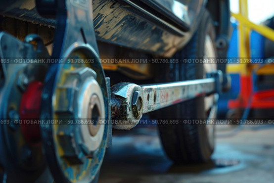 Mechanic using torque wrench for wheel alignment and maintenance. Стоковое AI-изображение, AI-художник Иван Рябоконь / Фотобанк Лори