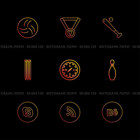 medal , compass , skype , wifi , behance , sports , games , fitness , athletics , football , bodybuilding , snooker , ball , cricket , tennis , stopwatch , golf  , social , media , icon, vector, design,  flat,  collection, style, creative,  icons. Стоковая иллюстрация, агентство Ingram Publishing / Фотобанк Лори