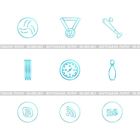 medal , compass , skype , wifi , behance , sports , games , fitness , athletics , football , bodybuilding , snooker , ball , cricket , tennis , stopwatch , golf  , social , media , icon, vector, design,  flat,  collection, style, creative,  icons. Стоковая иллюстрация, агентство Ingram Publishing / Фотобанк Лори