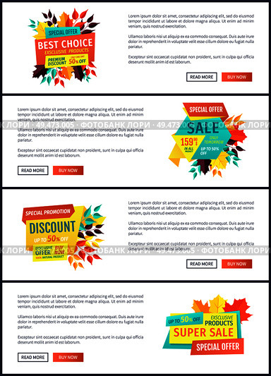 Mega discount natural product special hot price and best choice of goods. Posters set one day only premium offer autumn proposition buy now vector. Mega Discount Natural Product Vector Illustration. Стоковая иллюстрация, агентство Ingram Publishing / Фотобанк Лори