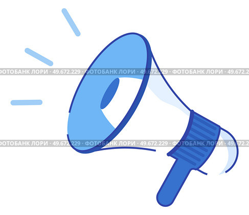 Megaphone, loudspeaker, device for loud sound reproduction. Human speech loudness amplifier. Device for converting electrical signals into acoustic. Shoutbox for loud announcements, advertisements. Megaphone, loudspeaker, shoutbox, device for loud sound reproduction, announcements, advertisements. Стоковая иллюстрация, агентство Ingram Publishing / Фотобанк Лори