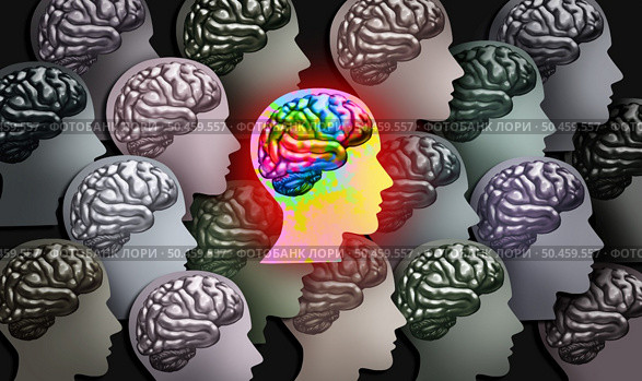 Mental Health Stigma and the isolation in a society and isolated as unaceptable to social norms because of a brain disorder or neurological or psychatric illness causing discrimination of an individual with 3D illustration elements. Стоковое фото, агентство Ingram Publishing / Фотобанк Лори