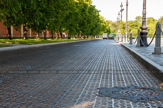 Metal paving stones. Cast-iron bridge on Penkovoy over the bypass canal, Kronstadt. Стоковое фото, фотограф Оксана Медведева / Фотобанк Лори
