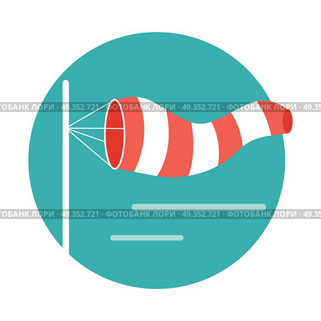 Meteorology Windsock Inflated by Wind. Vector. Meteorology windsock inflated by wind. Red and white windsock indicate the direction and strength of the wind. Conical textile tube. Used at airports, alongside highways at windy locations. Vector. Стоковая иллюстрация, агентство Ingram Publishing / Фотобанк Лори