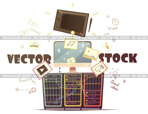Microstock Vector Concept Retro Cartoon Illustration. Business strategies for successful and profitable vector microstock contribution with money and time symbols retro cartoon illustration  . Стоковая иллюстрация, агентство Ingram Publishing / Фотобанк Лори