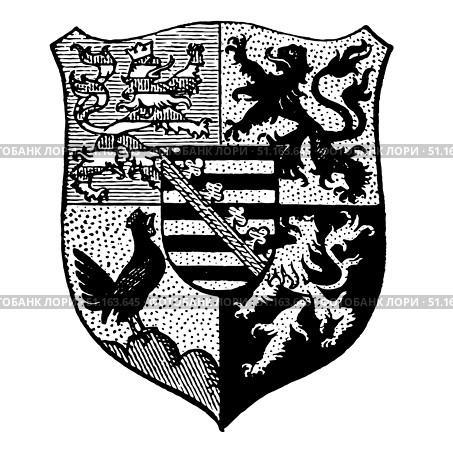 Middle coat of arms of Saxe-Coburg-Gotha, illustration from Meyer's Encyclopedic Dictionary. 1897. Стоковая иллюстрация, иллюстратор Константин Тимофеев / Фотобанк Лори