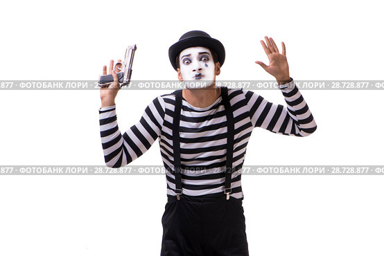 Mime with handgun isolated on white background. Стоковое фото, фотограф Elnur / Фотобанк Лори
