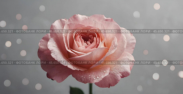 Minimalism. A beautiful pale pink flower on a gray background. The concept of Valentine's Day, Mother's Day and Women's Day. A copy of the space for the text. Стоковое AI-изображение, AI-художник Photojuli / Фотобанк Лори