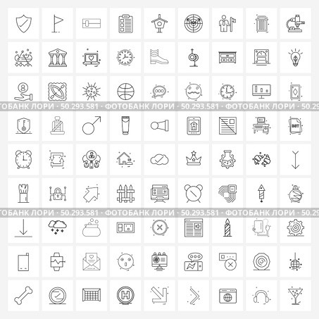 Mobile UI Line Icon Set of 81 Modern Pictograms of house, animal, move, shopping list, items Vector Illustration. Стоковая иллюстрация, агентство Ingram Publishing / Фотобанк Лори