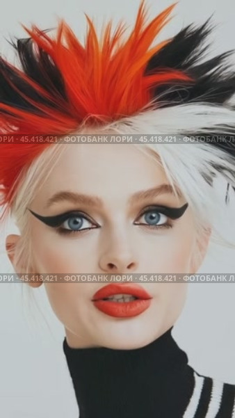 Model showing extravagant hairstyle and makeup posing for beauty shoot. Стоковое AI-видео, аниматор Юрий Поздников / Фотобанк Лори