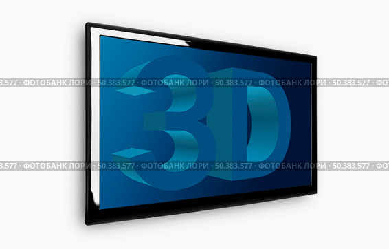 Modern 3D LED TV on a white wall. Стоковое фото, агентство Ingram Publishing / Фотобанк Лори