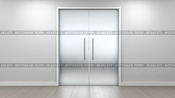 Modern glass sliding doors in a minimalist interior space. Современные стеклянные раздвижные двери в минималистичном интерьере. Стоковое AI-изображение, AI-художник Katsiaryna Repich / Фотобанк Лори