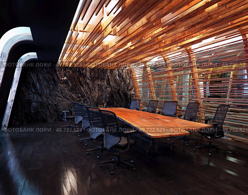 modern office interior with rock feature. 3d rendering. modern office interior with rock feature. Стоковое фото, агентство Ingram Publishing / Фотобанк Лори