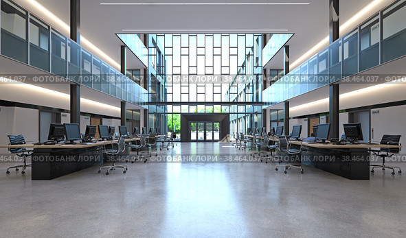 Modern office with open space. Стоковое фото, фотограф Виктор Застольский / Фотобанк Лори