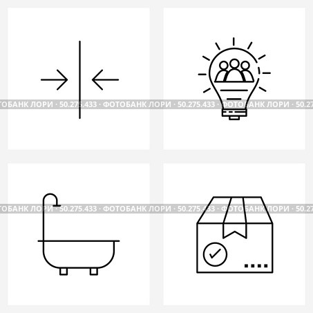 Modern Style Set of 4 line Pictograph Grid based shrink, bathtub, idea, amenities, box Vector Illustration. Стоковая иллюстрация, агентство Ingram Publishing / Фотобанк Лори
