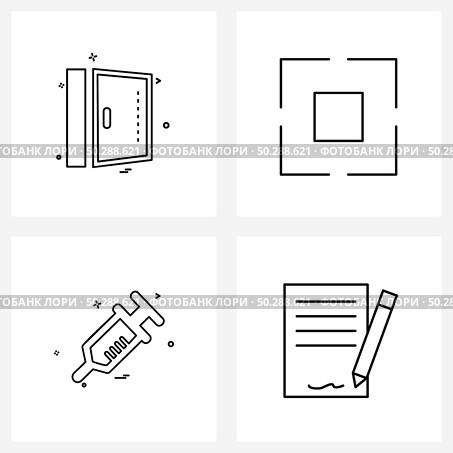 Modern Style Set of 4 line Pictograph Grid based door, syringe, retract, bigger, agreement Vector Illustration. Стоковая иллюстрация, агентство Ingram Publishing / Фотобанк Лори