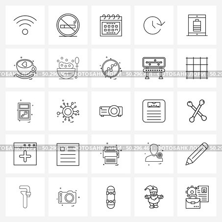 Modern Vector Line Illustration of 25 Simple Line Icons of valentine, miscellaneous, date, battery, clock Vector Illustration. Стоковая иллюстрация, агентство Ingram Publishing / Фотобанк Лори