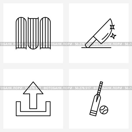Modern Vector Line Illustration of 4 Simple Line Icons of books, submit, appliances, house, upload Vector Illustration. Стоковая иллюстрация, агентство Ingram Publishing / Фотобанк Лори