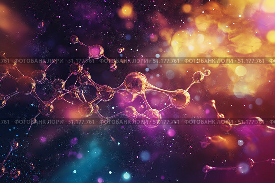 Molecular structures in chemical interactions. Стоковое AI-изображение, AI-художник Михаил Коханчиков / Фотобанк Лори