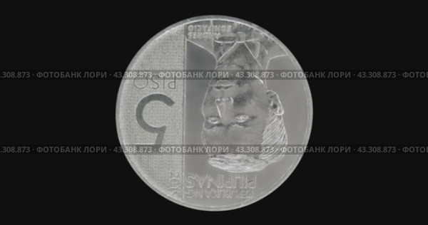Монета Филиппин 5 писо 2019, реверс на черном фоне. Бесшовное видео в разрешение 4к. Стоковое видео, видеограф Александр Кузнецов / Фотобанк Лори