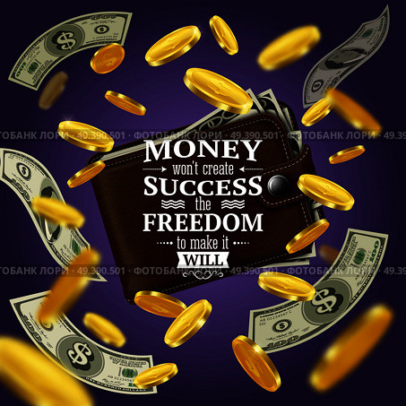 Money and success quotes with motivating words and freedom symvols realistic vector illustration. Money And Success Quotes . Стоковая иллюстрация, агентство Ingram Publishing / Фотобанк Лори