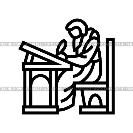 monk scribe byzantine line icon vector illustration. Стоковая иллюстрация, иллюстратор Vectorwin / Фотобанк Лори